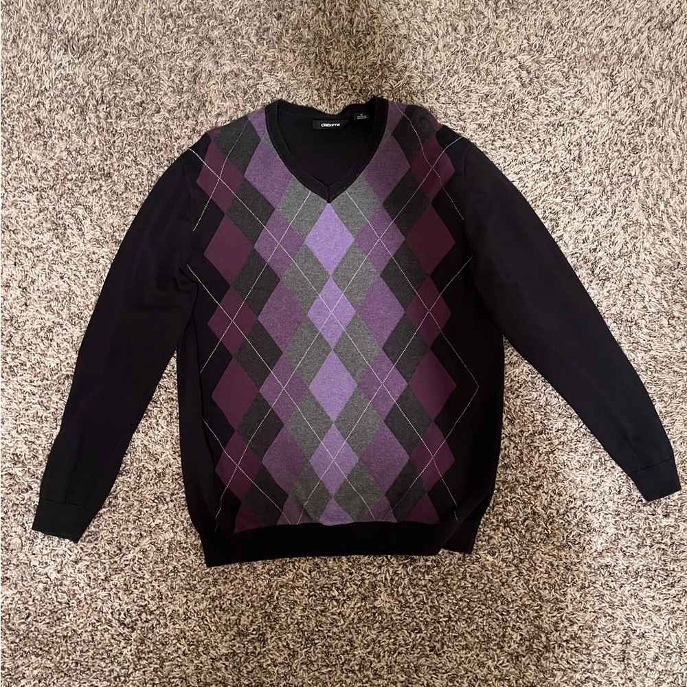 Purple Argyle V Neck Sweater